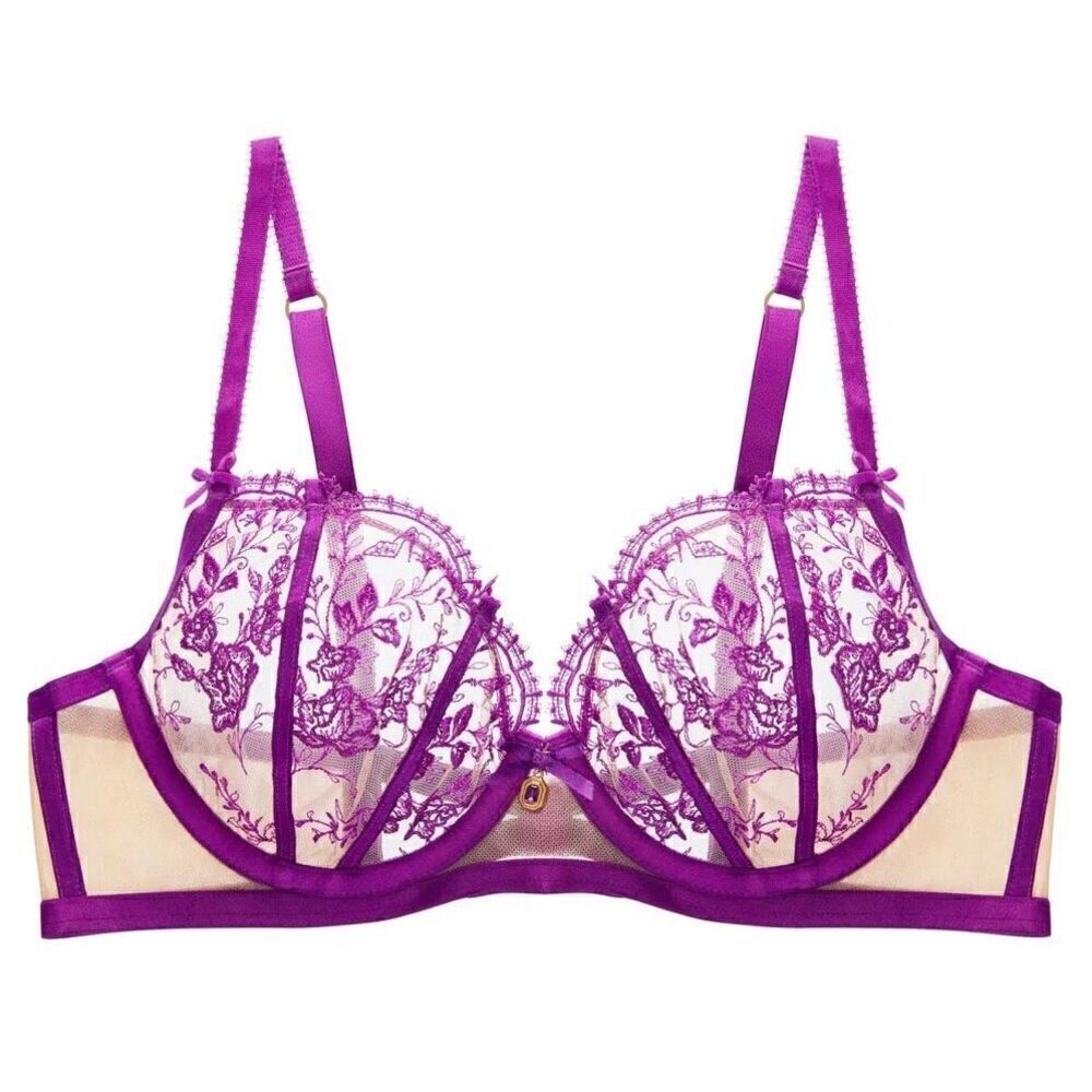 Dita Von Tesse NWT Shocking Violet femmoiselle demi lace bra lingerie SIZE 36D
